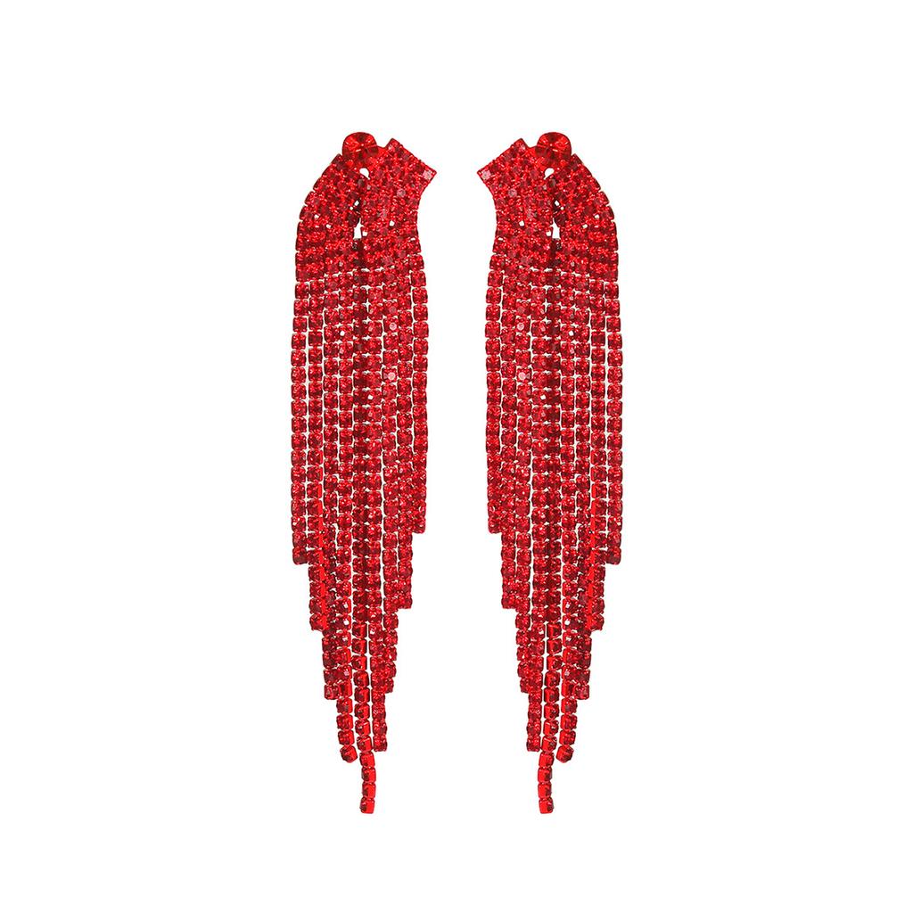 Lange rote Ohrringe mit Fransen für Damen, exquisite, vielseitige Ohrstecker und Ohrschmuck.
