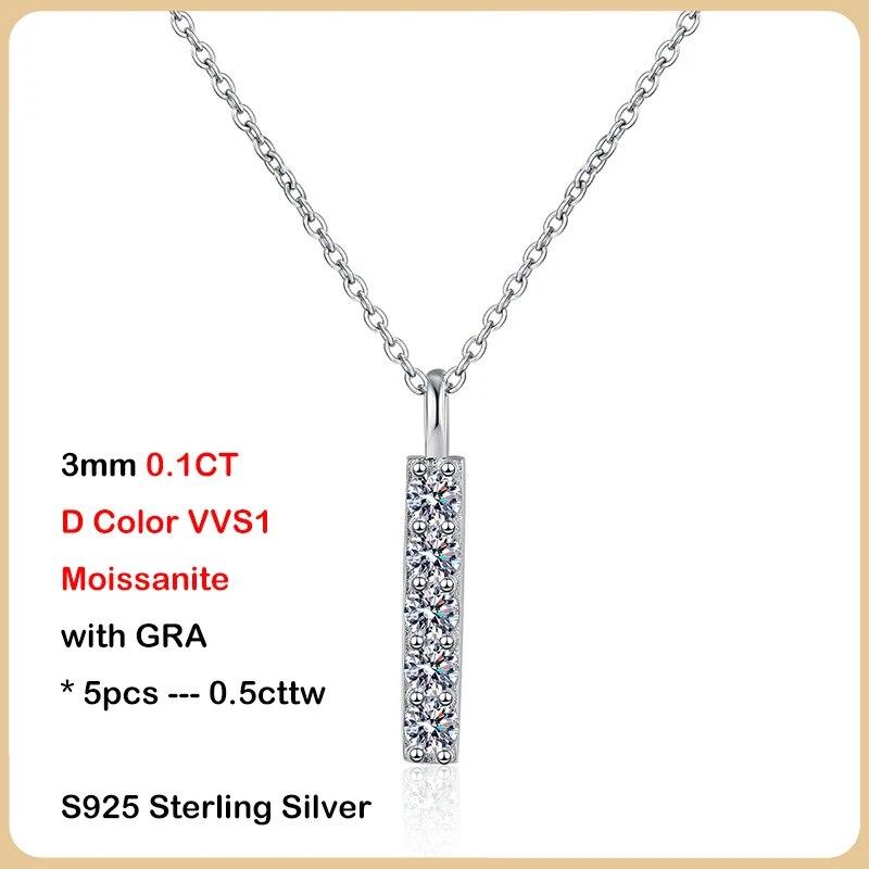Real 0.1CT 3 mm Full Moissanite hänge halsband för kvinnor S925 Sterling Silver Diamond Neck Chain Halsband Fina smycken