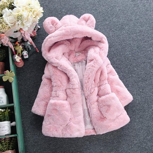 Autumn Winter Children Clothing Girl Children Imitation Fur Cotton-padded Jacket Ears Thickened Jacket Winter Fashion Warm Coat