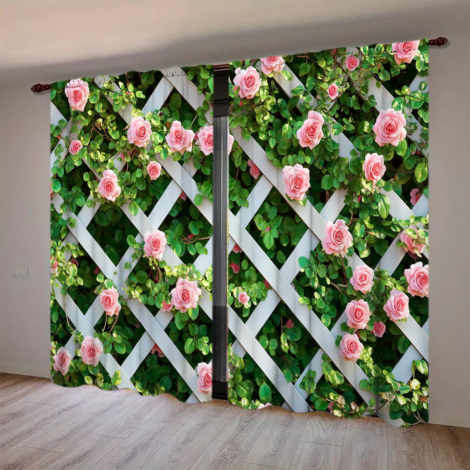 

Panels Pink Climbing Vine Rosepattern Curtains Versatile Design Suitable Any Style Creating Peaceful Living Space Curtain Made Of Polyester W100*H70(CM)-Hooks&1PCS