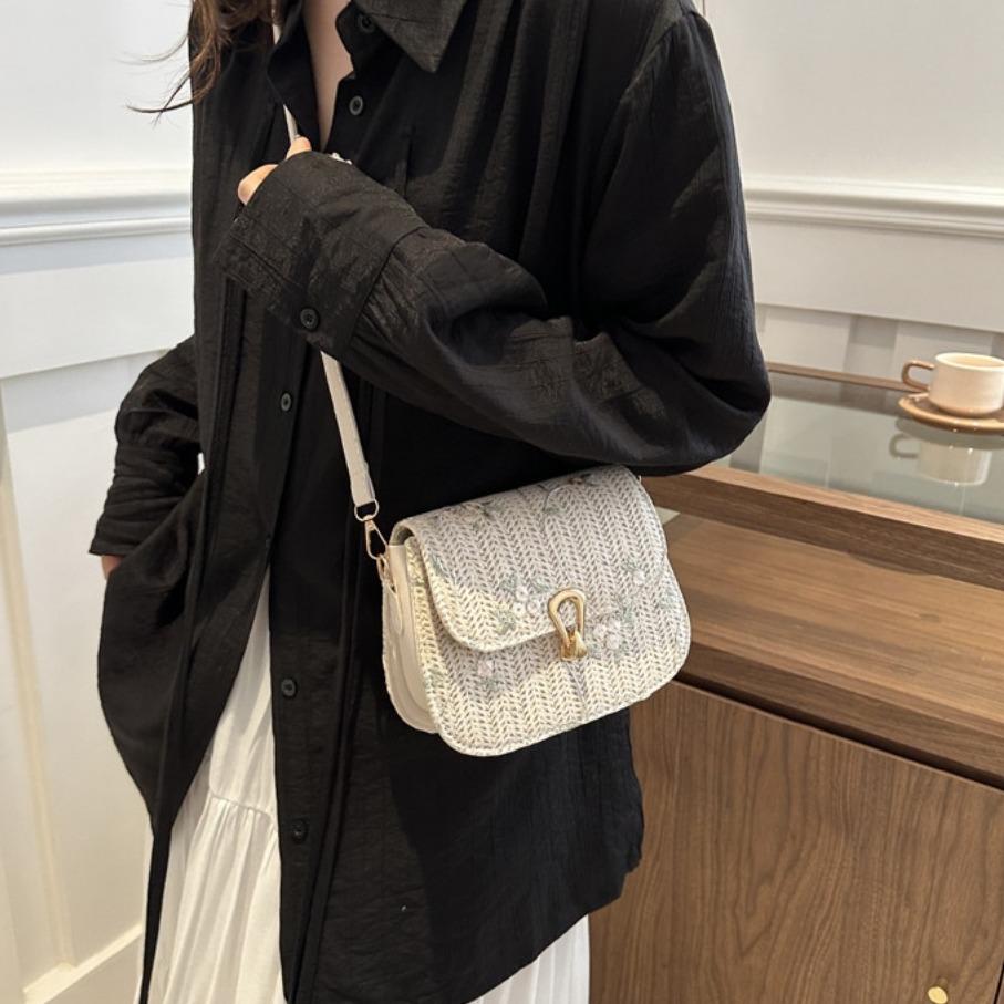 

PU Hasp Straw Bag Soft Flower Pattern Handbag Mental Weave Crossbody Bag Daily хакі