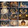 Eid Mubarak Kulisse für Fotografie, Ramadan Kareem Mond Stern Laterne Blumiger Hintergrund, Islamisches Muslimisches Festival Party Dekoration Fotostudio Requisite