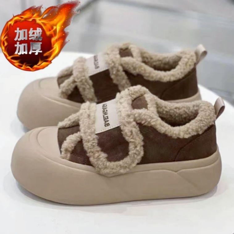 Muffin Sole Velcro Cotton Shoes Women's Winter Velvet Thickened 2026 Winter New Bread Shoes