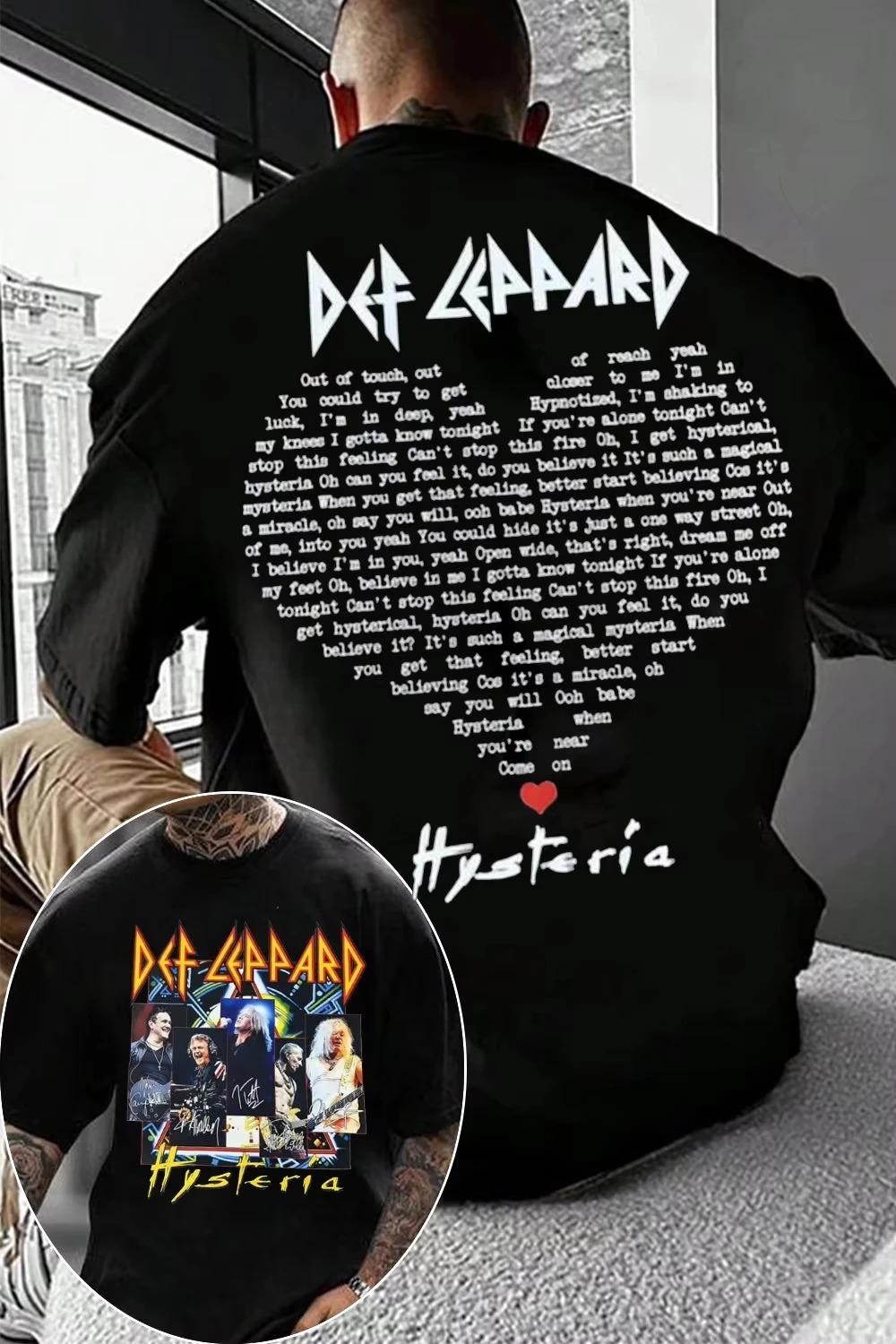 

2026 Унисекс Одежда Хлопок Нормкор Футболка Группа Def Leppard Хипстер Ретро Уличная Мода Унисекс Мода Свободная Женская Повседневная Рубашка 4XL