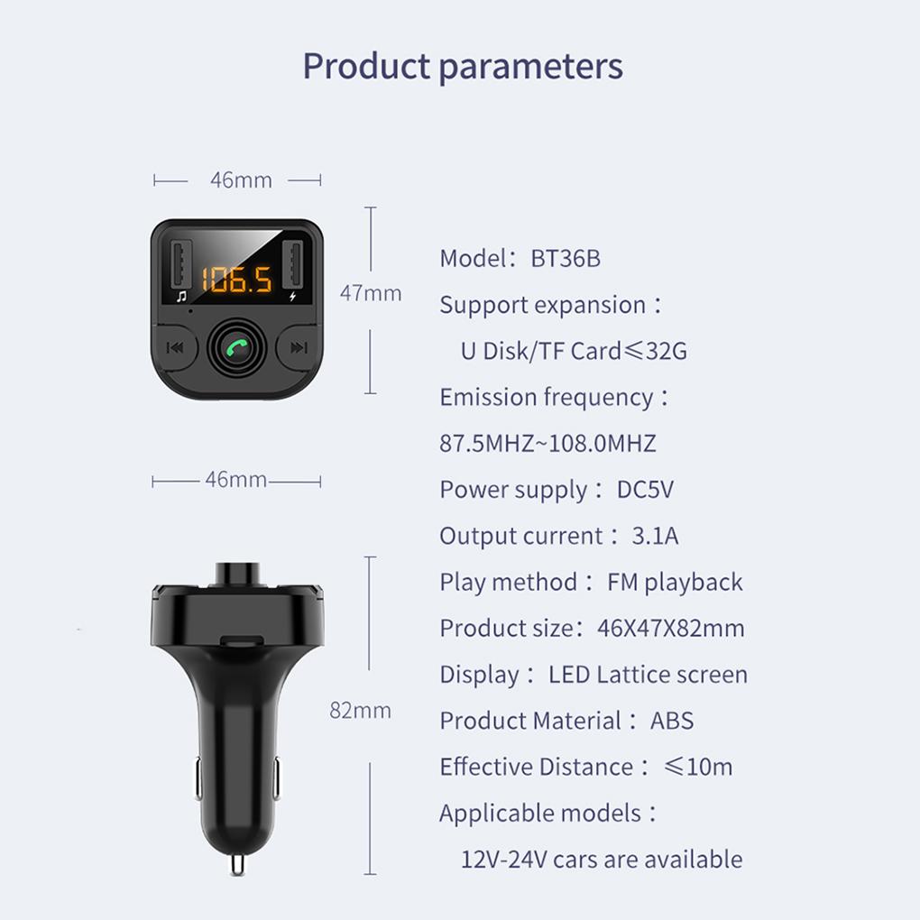 Car Dual USB Charger Bluetooth 5 0 LED Screen Noise Cancelling MP3 Player Hands-free Car Kit FM Transmitter