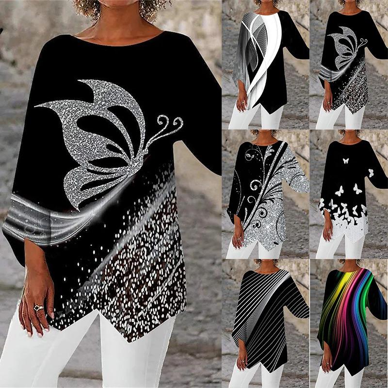 Women's Fashion Casual 3/4 Sleeve O Neck Blouses & Shirts