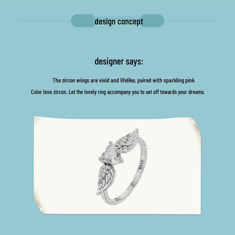 Yin Ziyun Pink Zircon Love Wings Ring & Bracelet, 925 Silver Dreamy Design, SCR874