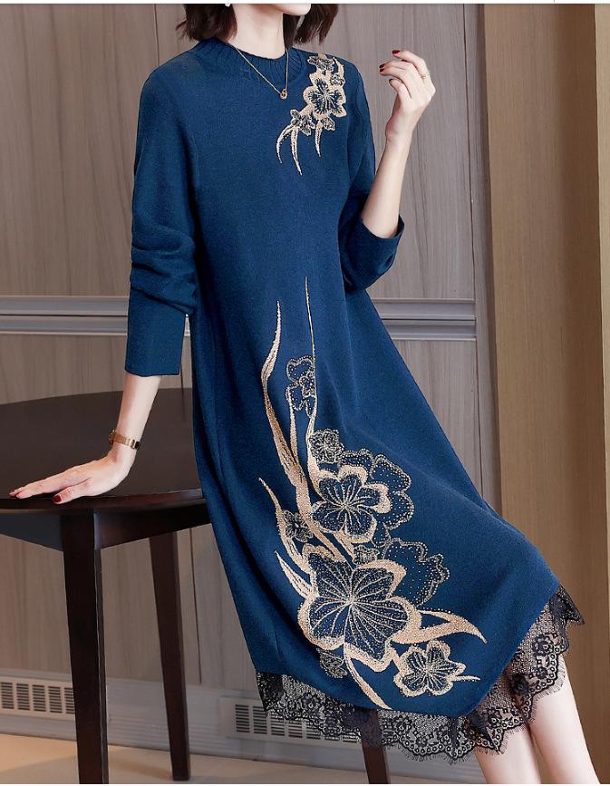 

New Loose Fit Lace Knitted Long Sweater Dress for Women - Autumn/Winter, Plus Size, Long-Sleeved Design Double Extra Large чорний