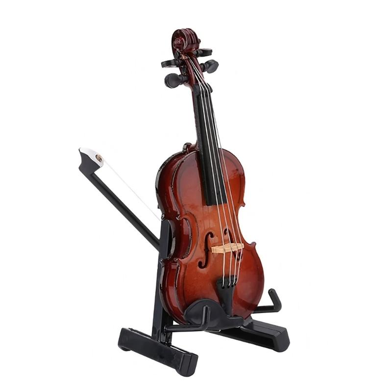 Small Classical Violin Wood Model Handcrafted Collectible with Display Stand Suitable for Home and Office Decorating