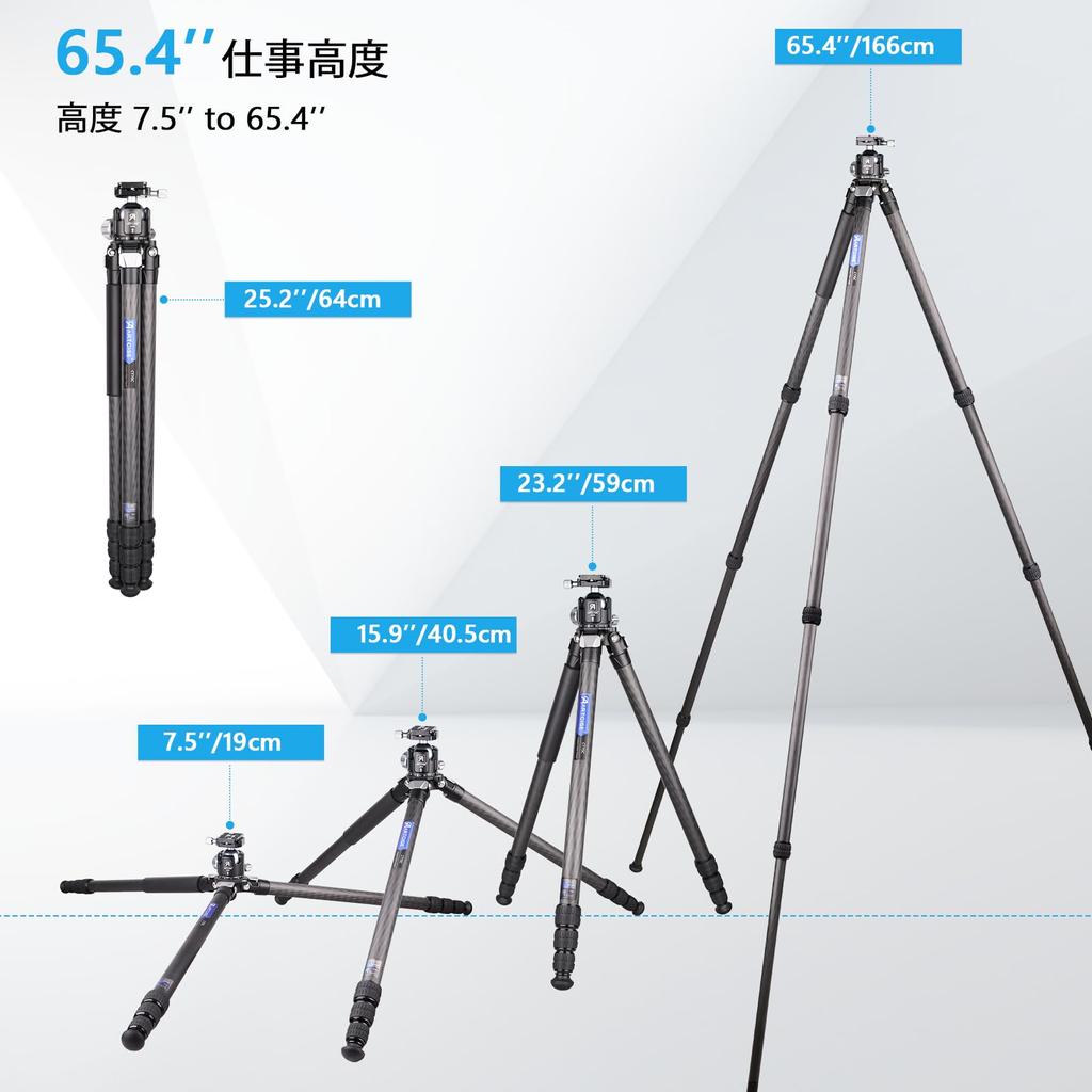 ARTCISE Carbon niedrige Mitte der 44 mm Kugel 29 mm Rohr Gesamthöhe kompakte Reise volle Sicht 360 Grad leichtes 4 Mutternschloss Einbeinstativ variable Kamera Video