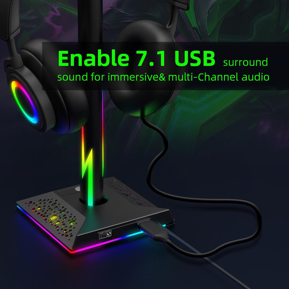 RGB Gaming Headphone Stand Eb01-b Headset Stand Dual USB Port Touch Control Strip Light Gaming Headset Holder Earphone