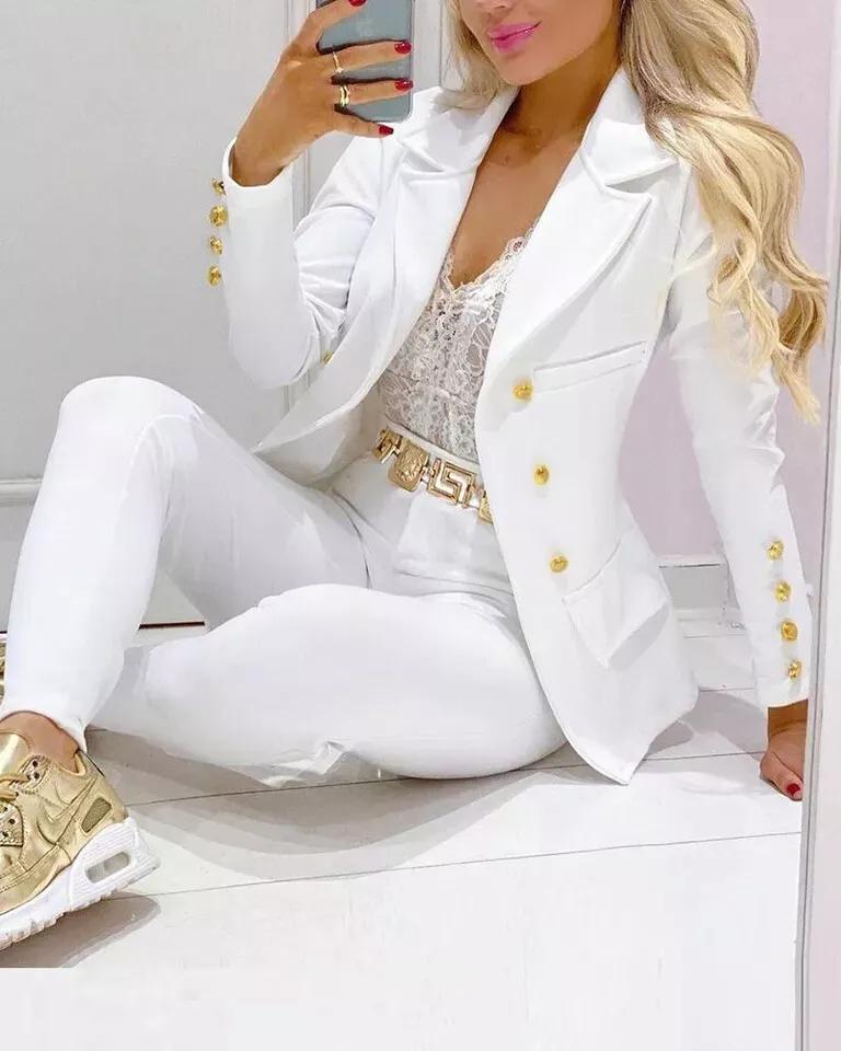 AL KHALID Stylish Women's White Genuine Lambskin Real Leather Blazer Coat Slim Fit Button