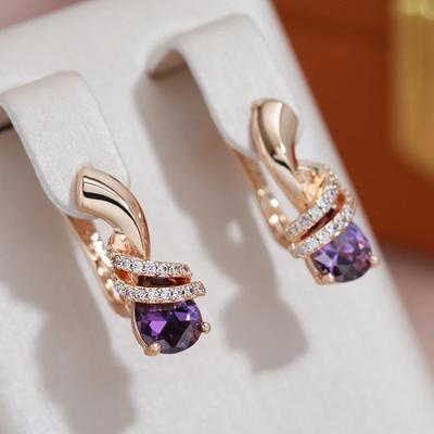 1 Paio Orecchini Pendenti Carini Zircone Viola Orecchini da Ragazza Doppio Strato Cristallo Colore Oro Gioielli Matrimonio Festa Accessori Moda