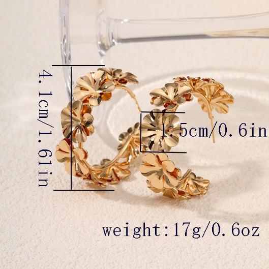 ins wind golden flower earrings female face thin exaggerated three-dimensional retro flower earrings female