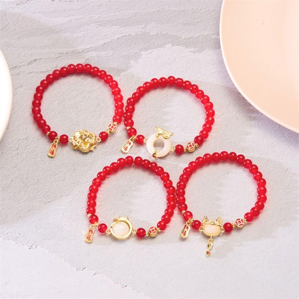 

Red Rope Chinese Year Of Dragon Bracelet Handmade Braided Lucky Zodiac Beaded Women 08