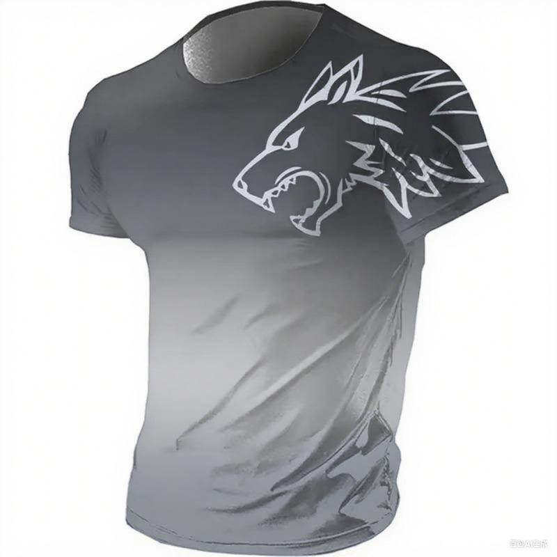 T-shirts for men fitness sportswear Summer Vintage Men's 3d Printed Quick-Drying Gradient T-shirt Animal Wolf Short Sleeve