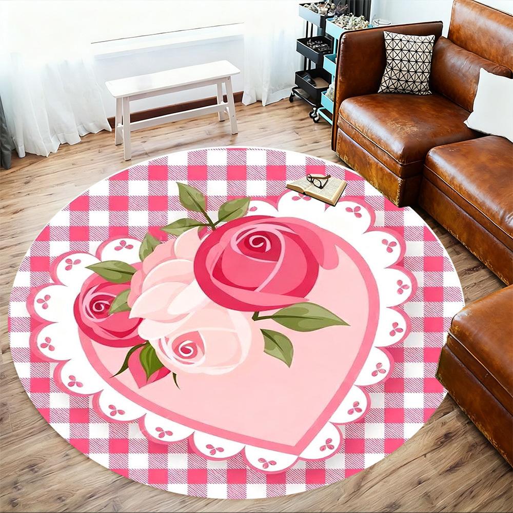 1PC Rose Heart Office Round Area Rug, Under Office Chairs Bedroom Living Room Home Decor,Carpet for Office, -1110292