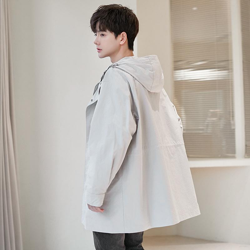 Men's Trench Coat Medium and Long New Spring and Autumn Trend High-end Sense Hooded Loose Casual Jacket