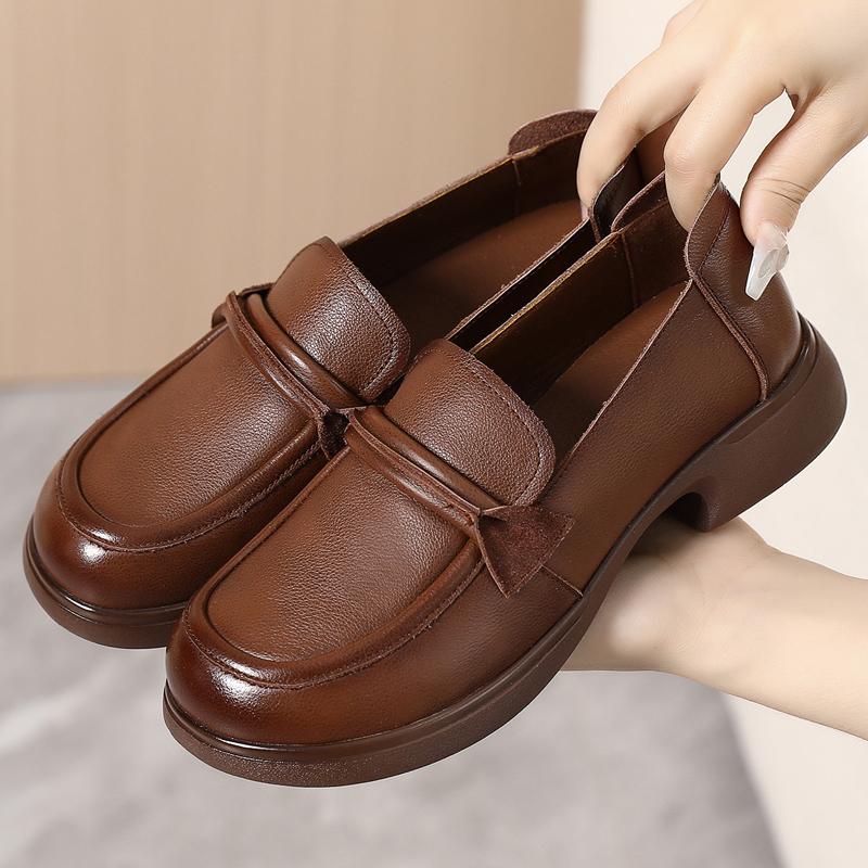 Fashion GKTINOO British Style Women Loafers Genuine Cow Leather Shoes 2025 Autumn Soft Sole Platform Non-slip Thick with Low Heel Shoes
