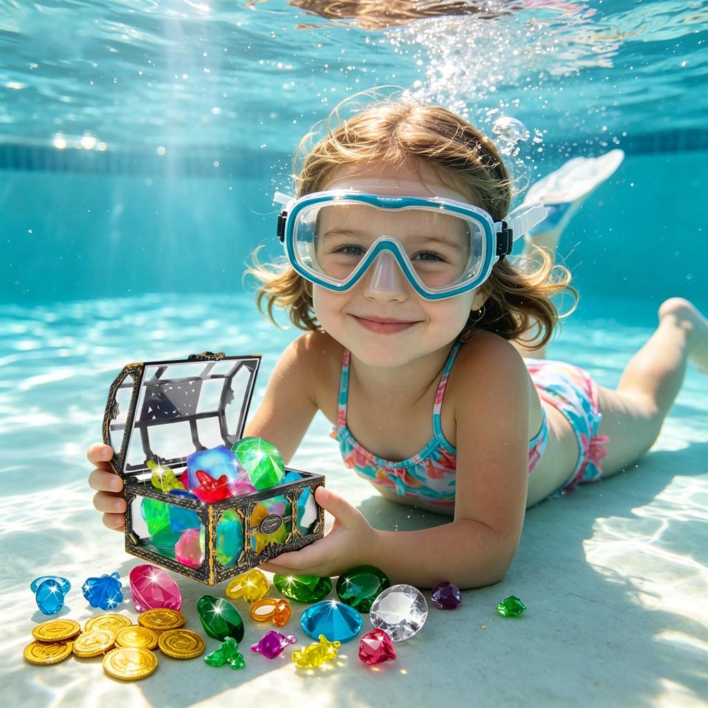 Summer-Appropriate Children's Pool And Diving Pool Toys, Diving Game Treasure Chest Toy Set.