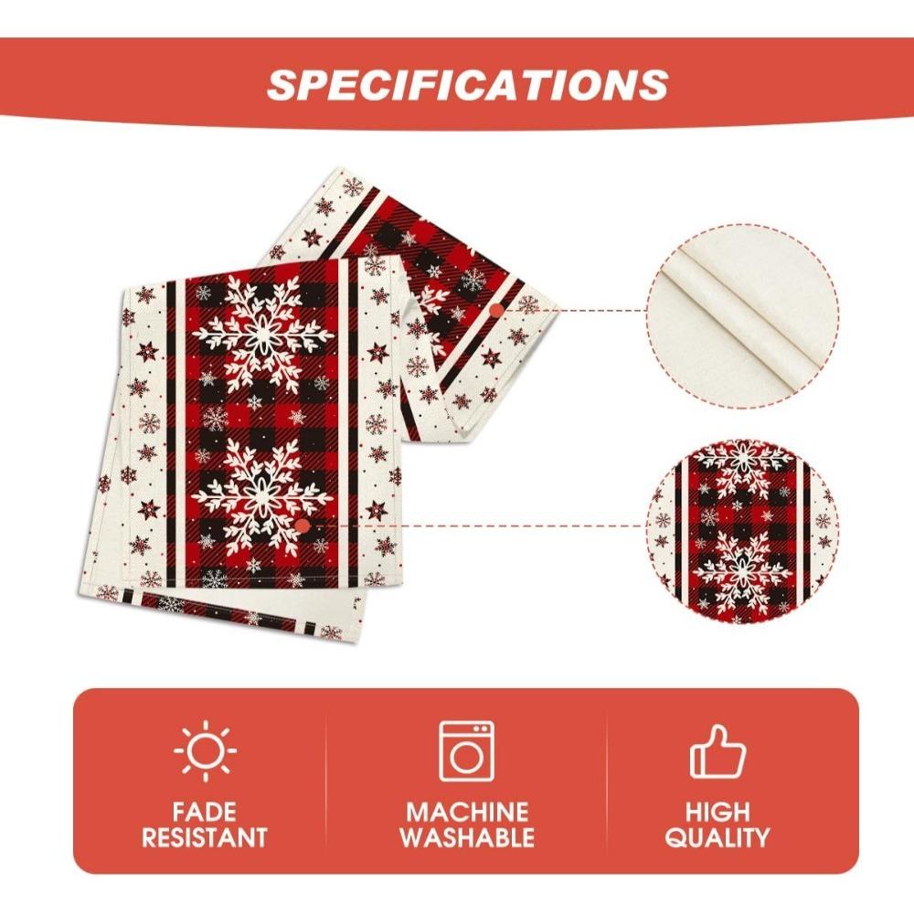 Artoid Mode Buffalo Plaid Snowflakes Christmas Table Runner, Seasonal Winter Kitchen Dining Table Decoration for Home Party Decor 13x72 Inch