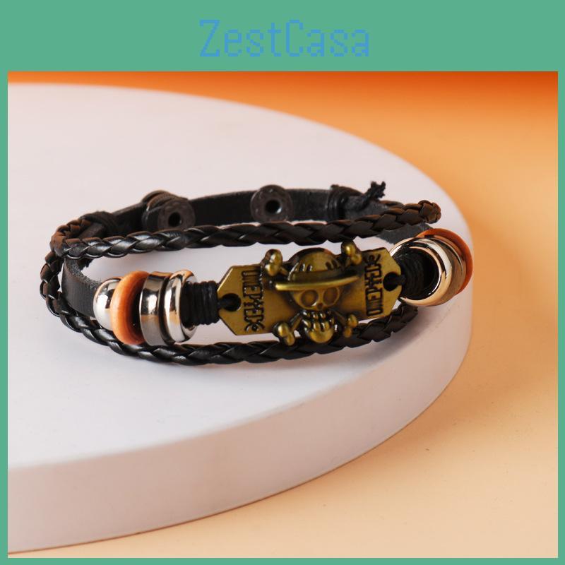 One Skull Piece Pirate Leather Woven Alloy Bracelet For Accessories Cosplay