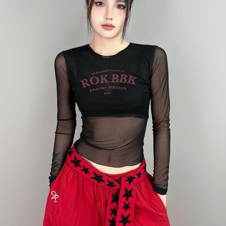 

Dancing Sun Mesh Long Sleeve T-Shirt: Retro Slim Fit, Casual & Versatile Extra Large чёрный