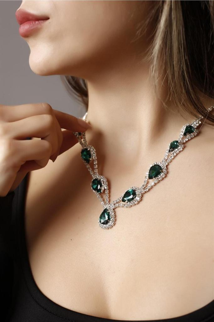 Sada náhrdelníku a náušnic z postříbřeného kamene Hurrem Set pro zvláštní příležitosti Svatební sada Choker