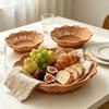 Handwoven Scalloped Edge Woven Basket Shallow Fruit Snack Bowl for Tabletop Organizer Home Decor Living Room Kitchen Storage