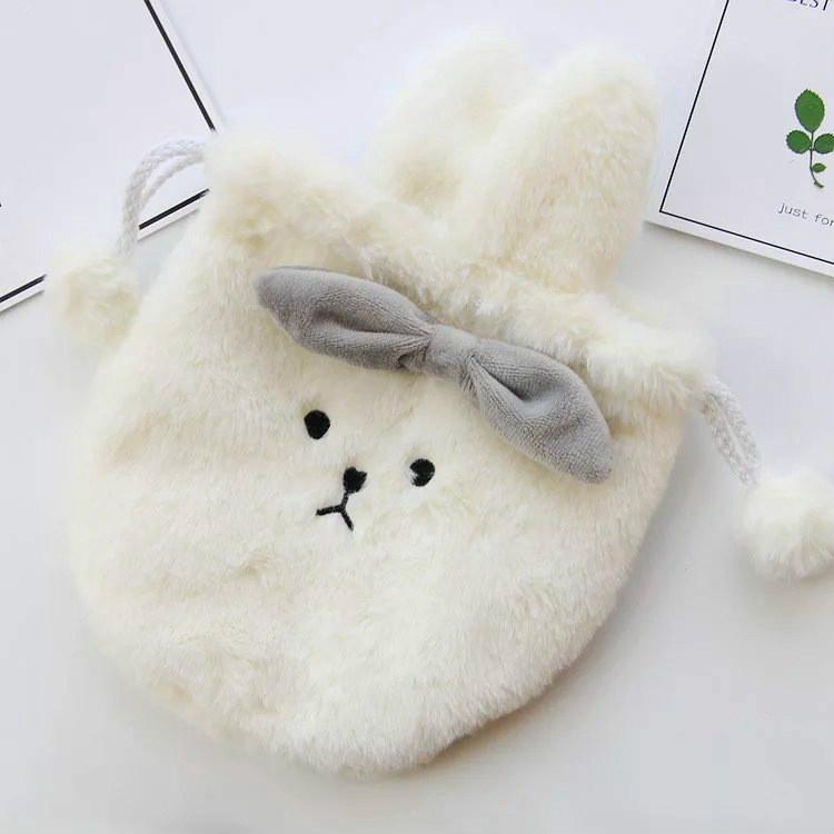 1pcs Cute Cartoon Shape Coin  Bag Women Girl Plush Rabbit Ear Mini Storage Bag Drawstring Pouch