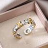 Unisex Two-Tone Diamond-Studded Adjustable Ring: High-End Fashion Jewelry