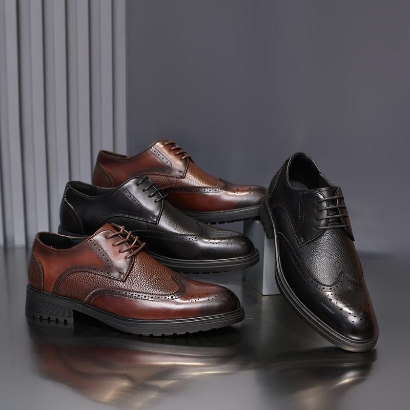 Golden Sapling Wingtip Brogues Shoes for Men Retro Genuine Leather Derby Shoe Male High Quality Lace Up Formal Shoes Footwear