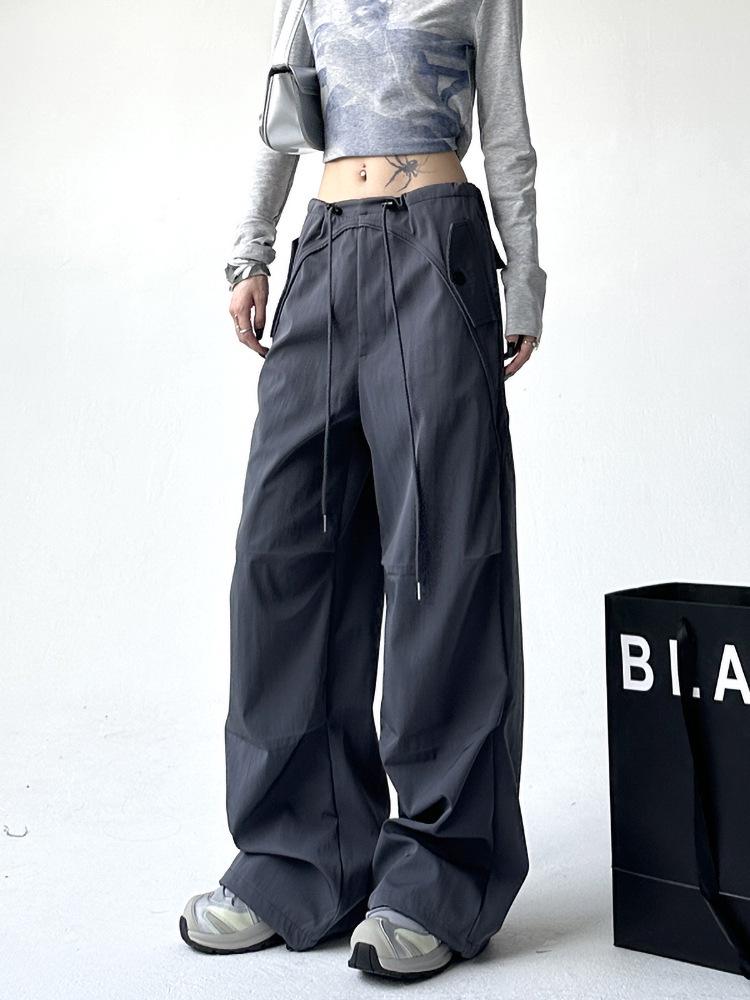 Spring & Autumn Women's Wide-Leg Pants: Elegant, Loose, Floor-Length Sports Trousers in American Style.