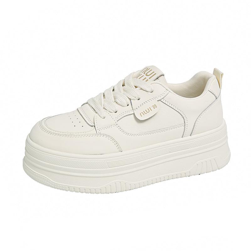 Muffin platform white shoes women's 2025 new fashion versatile comfortable lightweight round head lace-up casual sports shoes