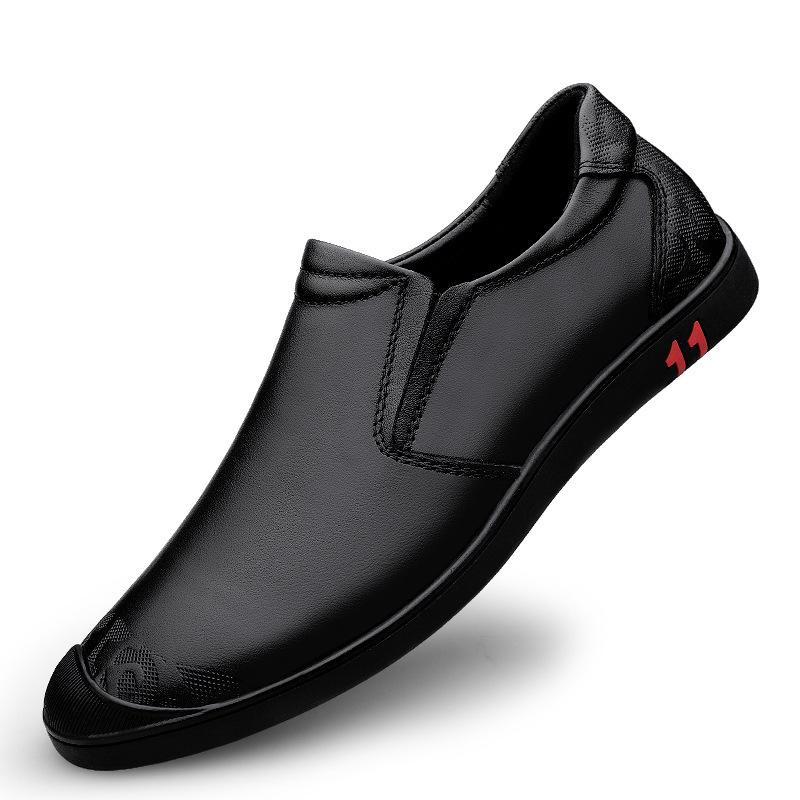 Men's Shoes Four Seasons Men's Casual Leather Shoes First Layer Cowhide Soft Sole One Pedal Lazy Doudou Casual Grandpa Shoes