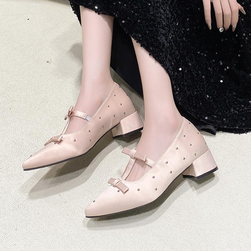 Increas Height Pointed Toe Riband Shoes Woman Flats Clogs Platform Crystal Dress Summer Creepers Rhinestone New Mary Janes Incre