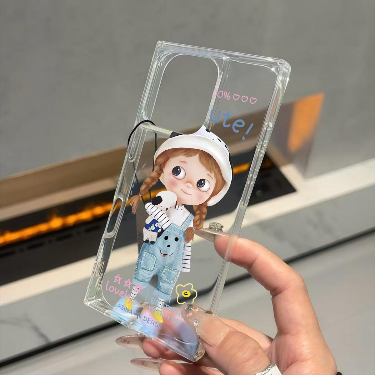 

Clear Square Back Tube Case Protection For iPhone 16 ProMax 15 Plus 13 12 11 14 Pro Max Anti-Oxygen,Obedient Little Girl Pattern Casing iphone 16