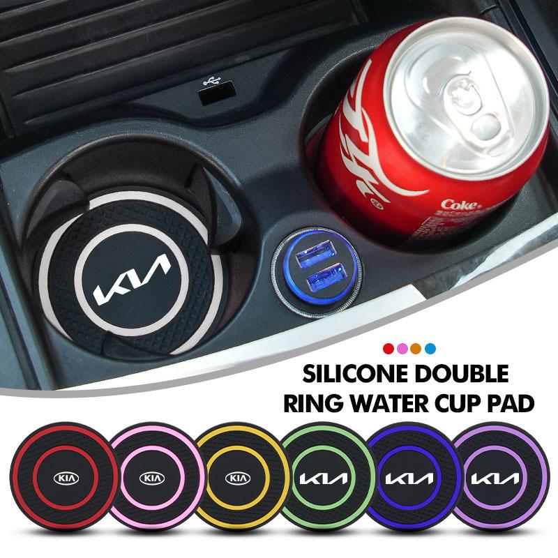 MYMX8 For KIA 2PC Car Coaster Water Cups Slot Non-Slip Pads Auto Interior Accessories Cerato Proceed Venga Stonic Picanto Sorento K5