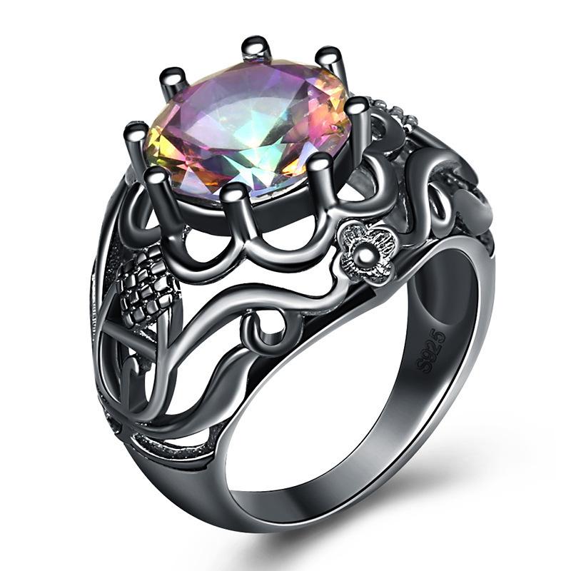 Creative Copper Ring Black Gold Hand Hollow Zircon Jewelry Color Ring Electroplating no. 5