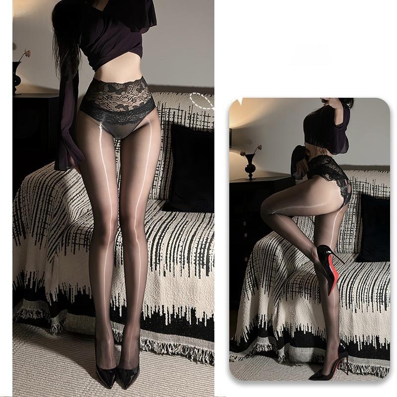 Sex Unterwäsche Sommer ultradünn schwarze Seide glatte Spitze Taille große Größe Aurora Strümpfe nahtloser Schritt ölig glänzende Strumpfhose