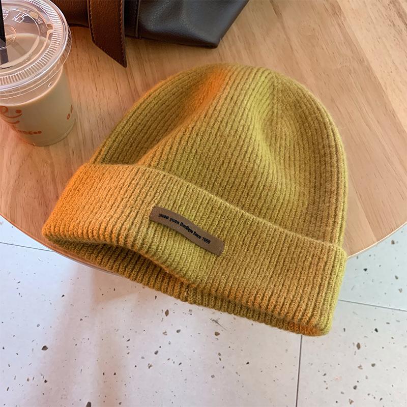 

Versatile Style Hat Warm Womens Simple Solid Color Knitted Woolen Hatscaps жёлтый