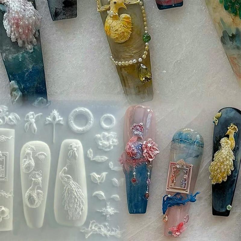 Mold Silicone Nail Art Decorations Diy Nail Mold Peafowl Shape Photo Frame Chinese Style Stereoscopic Stamping Plate Nail Seal