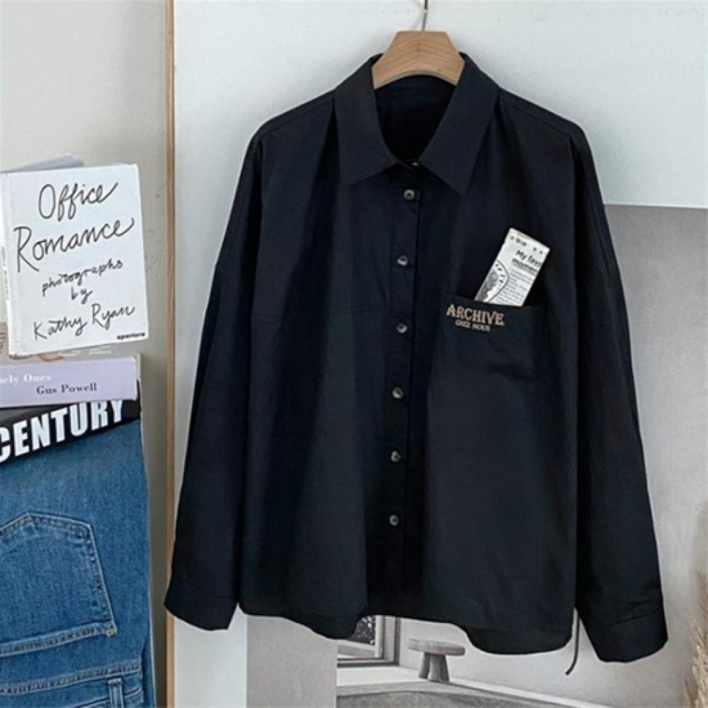 New Arrivals Open Run Women Cotton Embroidery Lettering Loose Fit Long Sleeve Sh