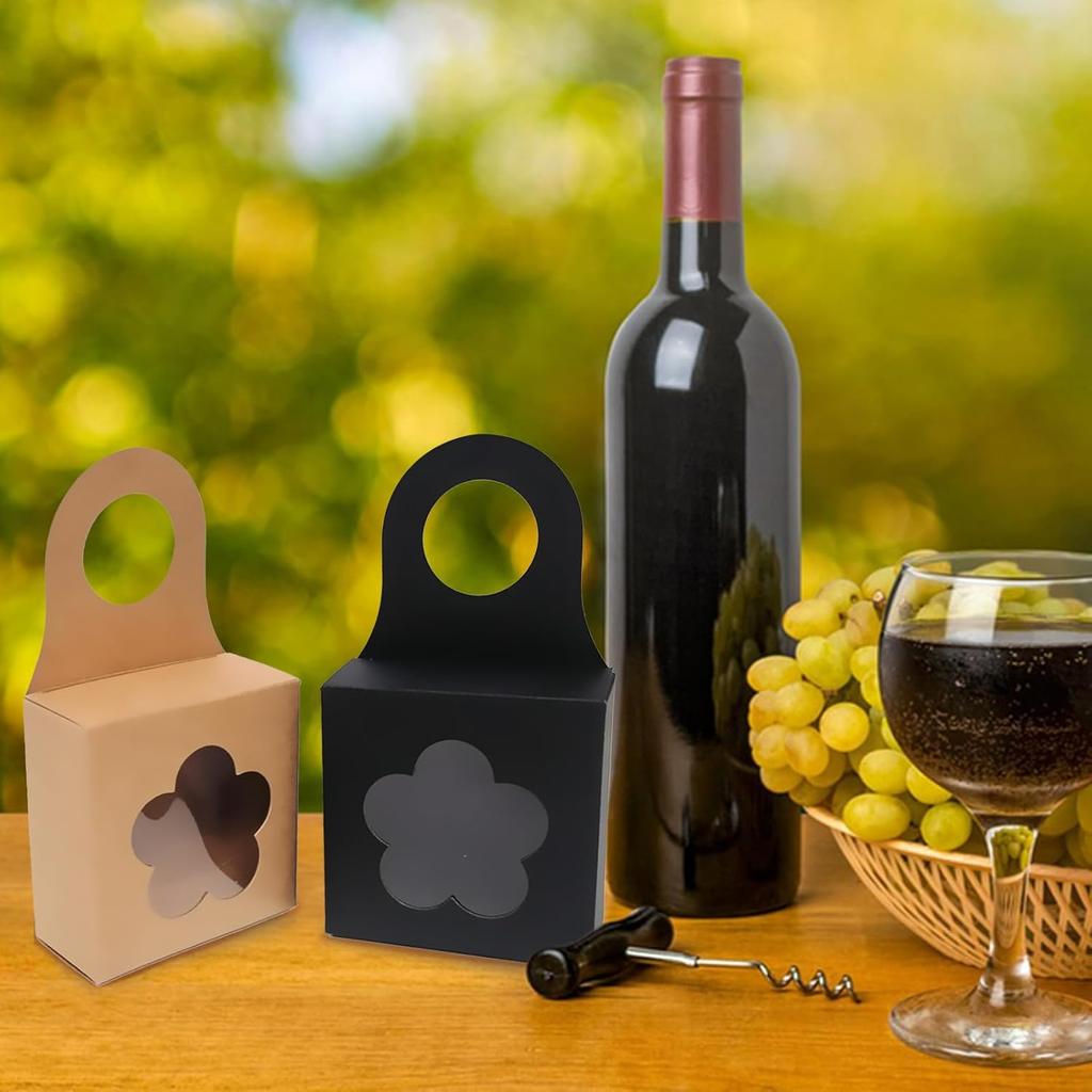 25Pcs Kraft Paper Wine Bottle Box with Window Handles Hanging Foldable Gift Wine Boxes for Decoration Bottle Hanger Favor Box Mini Charcuterie Boxes
