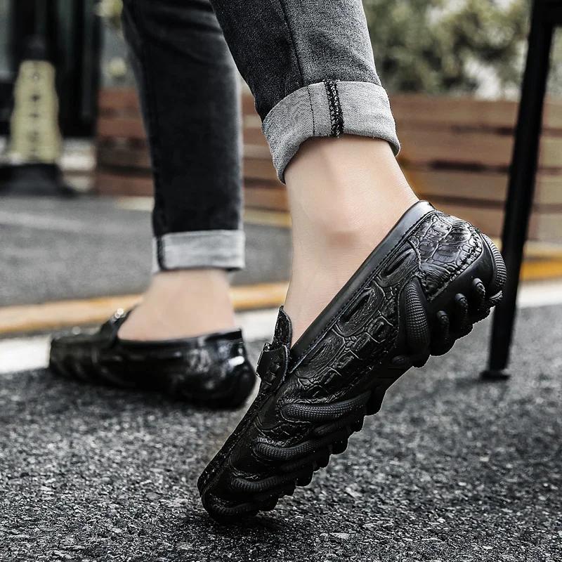 Fashion Men Casual Shoes Genuine Leather Crocodile Style Male Comfortable Shoe Loafers Men's Shoes Casual Slip On Simple Driving Shoes