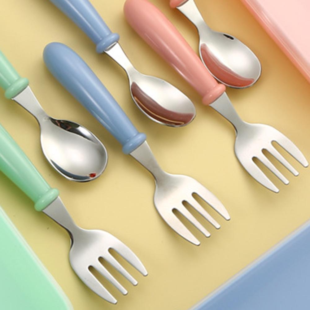 Gadget per bambini Set da tavola Utensili per bambini Stoviglie per bambini in acciaio inossidabile Posate Cartone animato Alimentazione per neonati Cucchiaio Forchetta