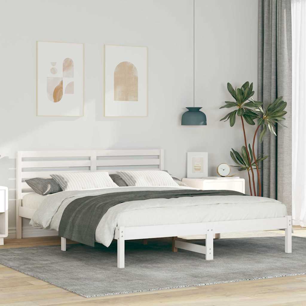 Bed Frame with Headboard White 140 x 200 cm Solid Pine Wood