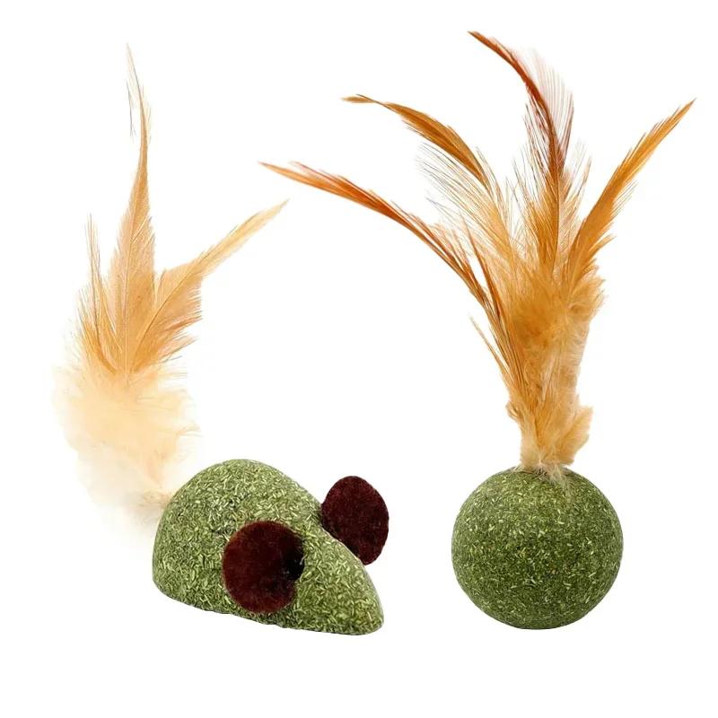 Cat Mint Toy Catnip Feather Ball Toy for Cats Teeth Cleaning Hairball Control Fresh Breath Chew Toy Interactive Play Chewing Toy