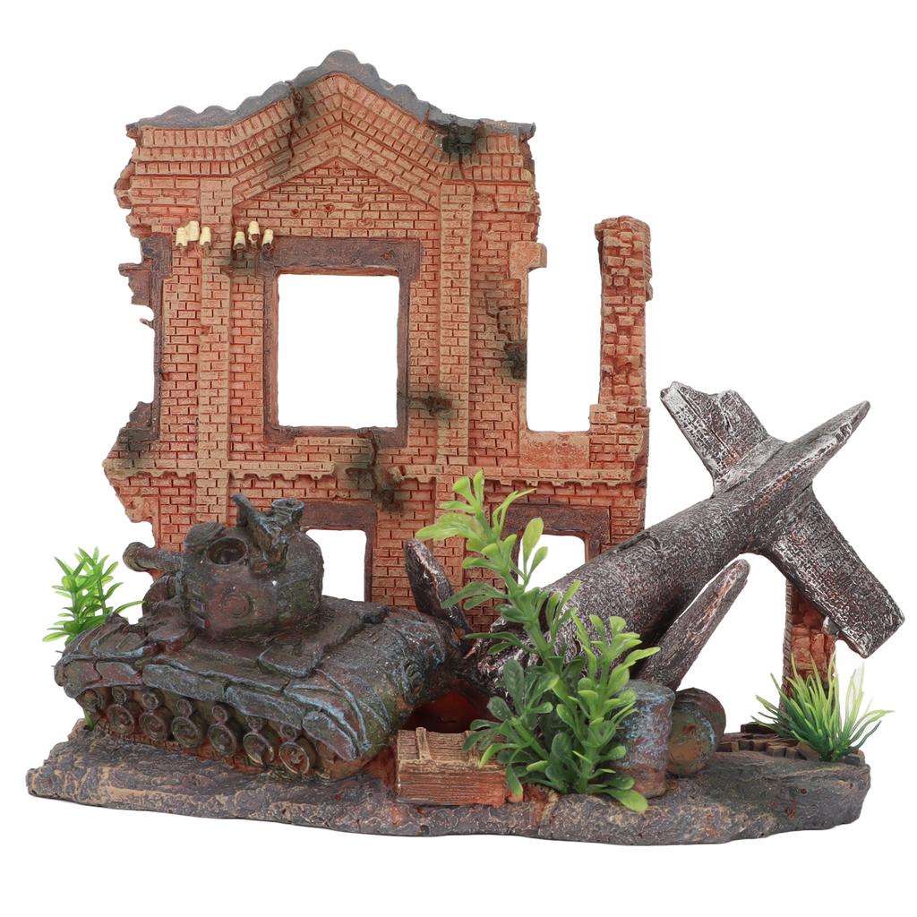 Aquarium Tower Decoration Artificial Plane Crash Resin Fish Tank Decoration for Fresh Water and Sea Water Tanks