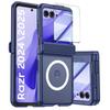 For Motorola Razr 50/60 with Magnetic Power,Slim Design,Screen Protector,Hinge Protection,Translucent Matte Shockproof Protective Phone Case-Blue